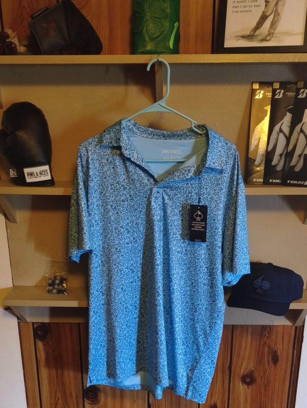 PINS & ACES Men's Light Blue Floral Performance Polo